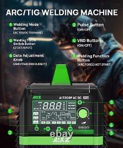 AIXZ Tig Welder Aluminum 200A AC/DC Pulse HF MMA/Stick Tig Welding Machine IGBT