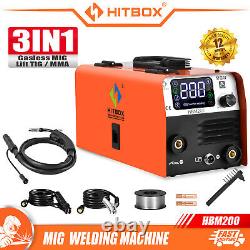 HITBOX 3in1 Mig Welder MMA DC 200A Gasless Inverter Mig Welder 110V Portable
